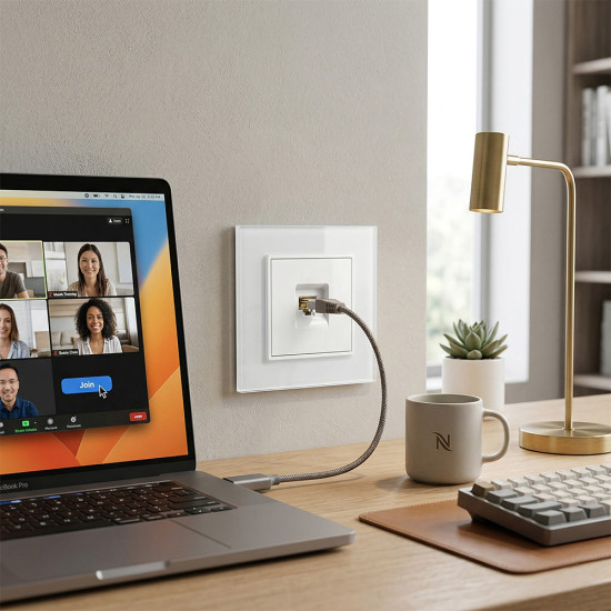 Priza Internet Cat6 Alb cu Rama din Sticla