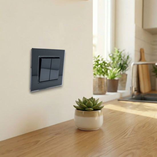 Intrerupator Dublu Negru cu Rama din Sticla