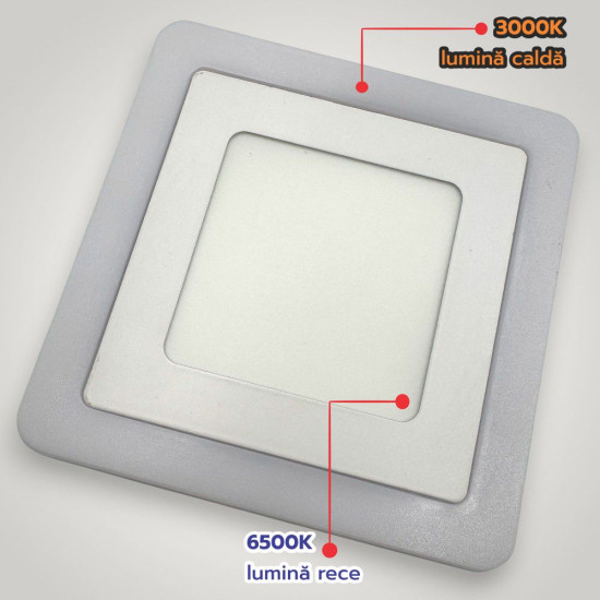 Spot LED Patrat Doua Culori 18+6W 3000k-6500k  Trei Functii