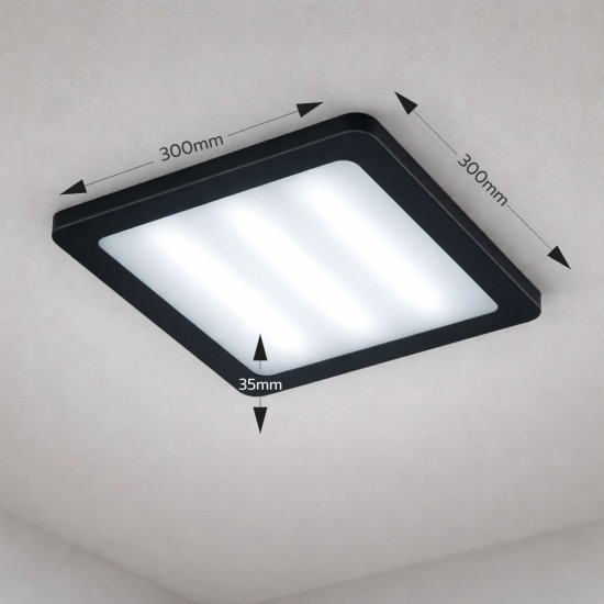 Spot Led Sole cu rama neagra, patrat aplicat  300x300, 36W, 4100k, lumina neutra