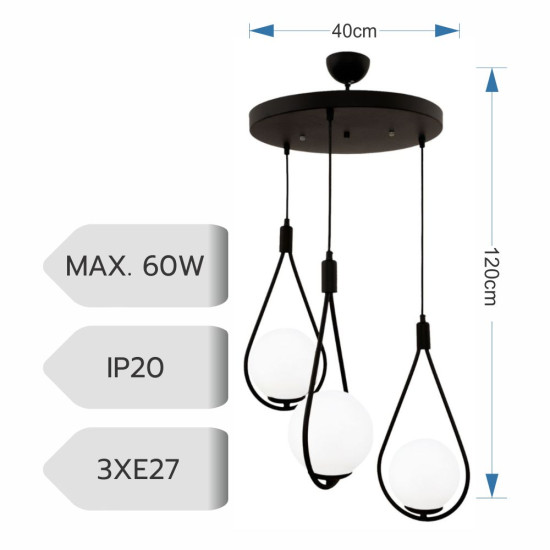 CANDELABRU MEKSIKA NEGRU 3XE27 60W