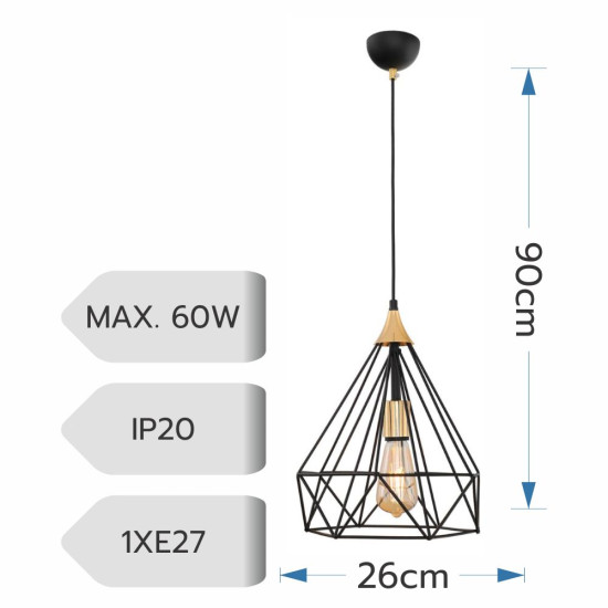 LUSTRA SUDE NEGRU 1XE27 60W