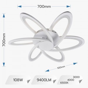 LUSTRA LED 108W CU 6 BRATE 3 CULORI 3000K/4000K/6500K + IR 700X700X100MM