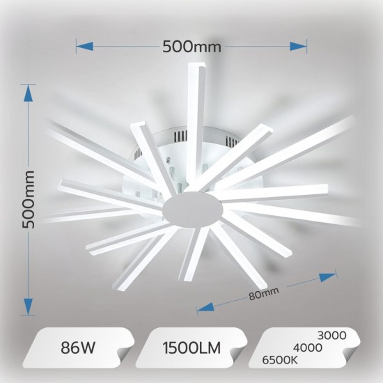 LUSTRA LED SUN  86W 3000K/4000K/6500K 7100 LM 500X500X80MM
