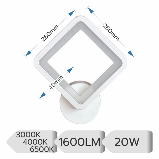 APLICA PERETE HEBE AJUSTABILA 20W/1600LM/3000K/4000K/6500K