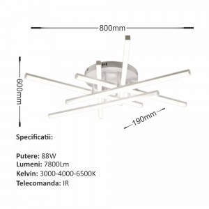 LUSTRA LED AXIS ALB 6 BRATE 88W 7800LM 800*600*190MM