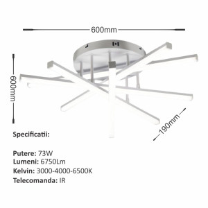 LUSTRA LED AXIS ALB 6 BRATE 73W 6750LM 600*600*190MM