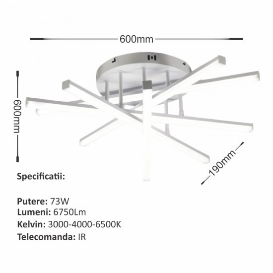 LUSTRA LED AXIS ALB 6 BRATE 73W 6750LM 600*600*190MM
