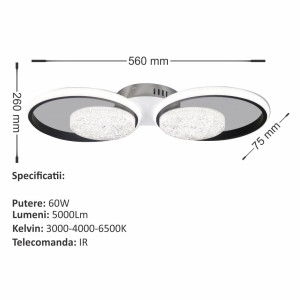 LUSTRA LED EDERA 4 CERCURI 60W 5000LM 3000K-6500K 560*260*75MM