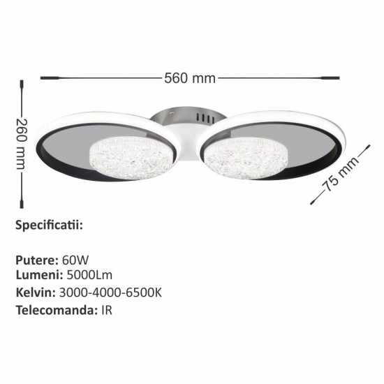 LUSTRA LED EDERA 4 CERCURI 60W 5000LM 3000K-6500K 560*260*75MM