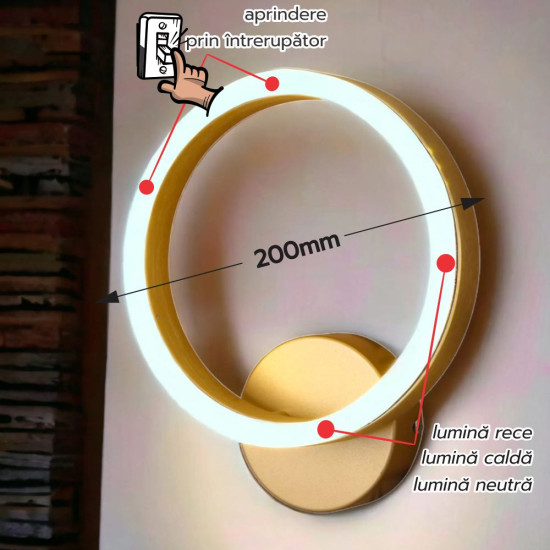 Aplica led perete THEMIS aurie 18W/1100LM 200mm