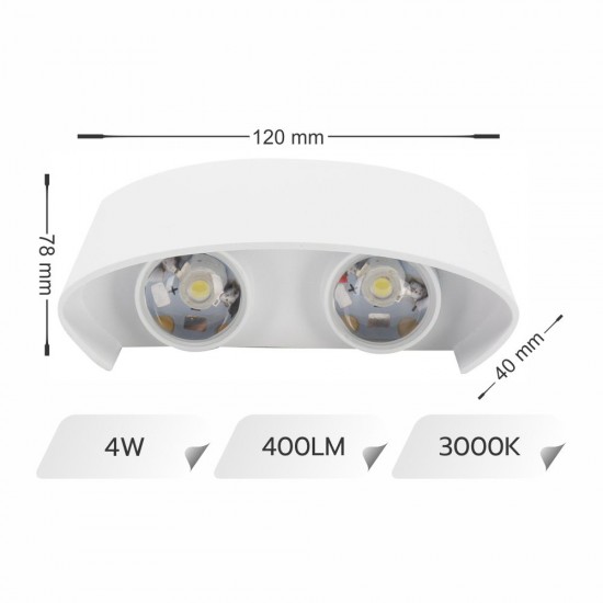 APLICA LED PERETE LUMARO 4W 400LM 3000K ALBA 120*78*40MM