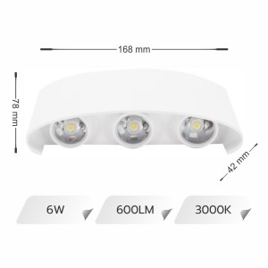  APLICA LED PERETE LUMARO 6W 600LM 3000K ALB 168*78*42MM