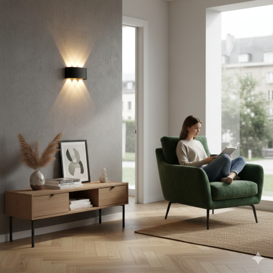 APLICA LED PERETE LUMARO 6W 420LM 3000K NEGRU 168*78*42MM