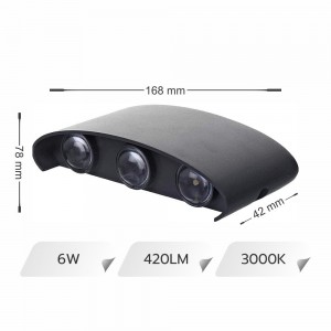 APLICA LED PERETE LUMARO 6W 420LM 3000K NEGRU 168*78*42MM