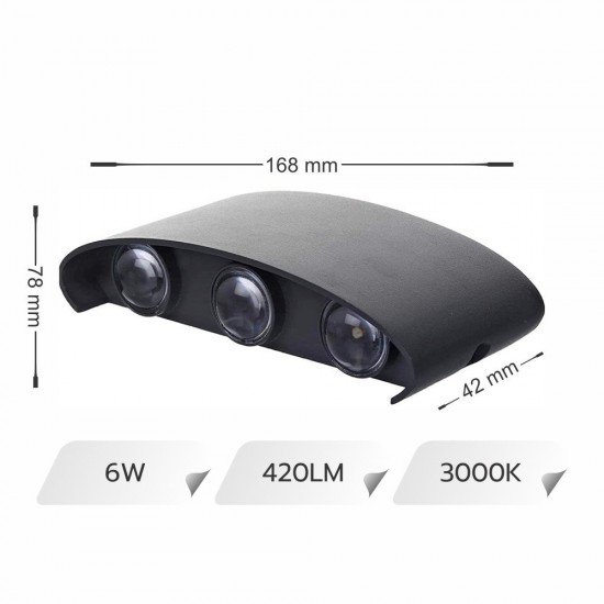 APLICA LED PERETE LUMARO 6W 420LM 3000K NEGRU 168*78*42MM