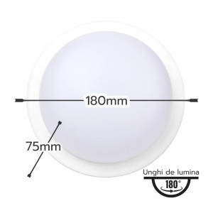 Aplica LED de exterior Rotunda  fi180, 12W=100W, 4000K, lumina neutra, cu protectie IP65
