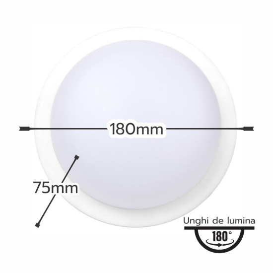 Aplica LED de exterior Rotunda  fi180, 12W=100W, 4000K, lumina neutra, cu protectie IP65