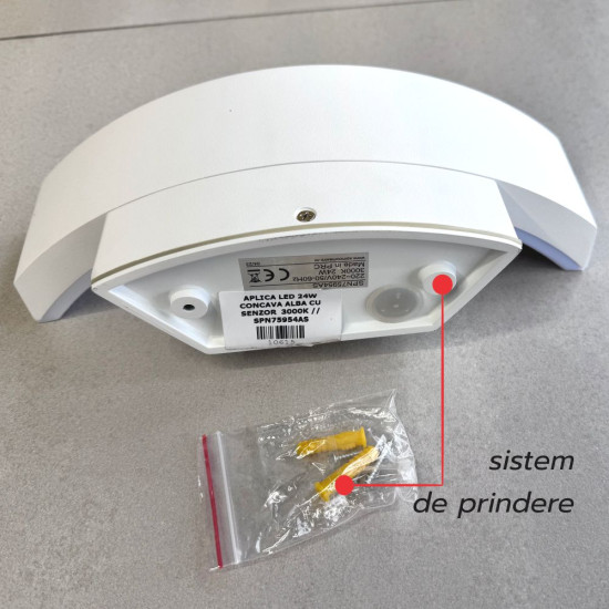 Aplica LED de exterior concava cu senzor Alba, 24W=160W, 3000K, lumina calda, 2160Lm, IP65