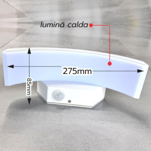 Aplica LED de exterior concava cu senzor Alba, 24W=160W, 3000K, lumina calda, 2160Lm, IP65