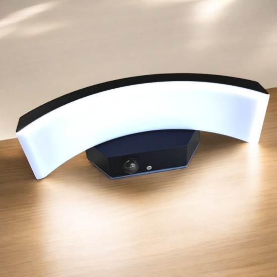 Aplica LED de exterior concava cu senzor Neagra, 24W=160W, 3000K, lumina calda, 2160Lm, IP65