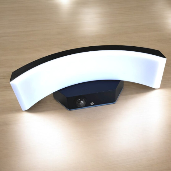 Aplica LED de exterior concava cu senzor Neagra, 24W=160W, 3000K, lumina calda, 2160Lm, IP65