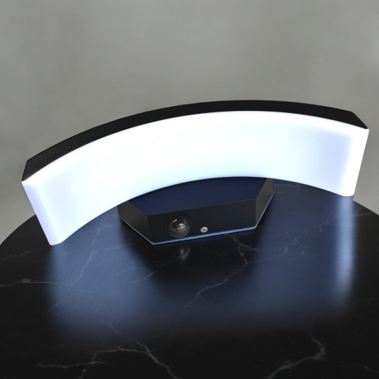 Aplica LED de exterior concava cu senzor Neagra, 24W=160W, 3000K, lumina calda, 2160Lm, IP65