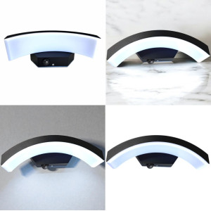 Aplica LED de exterior concava cu senzor Neagra, 24W=160W, 3000K, lumina calda, 2160Lm, IP65