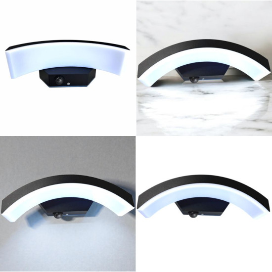 Aplica LED de exterior concava cu senzor Neagra, 24W=160W, 3000K, lumina calda, 2160Lm, IP65