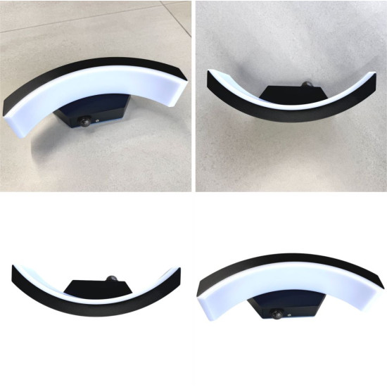 Aplica LED de exterior concava cu senzor Neagra, 24W=160W, 3000K, lumina calda, 2160Lm, IP65