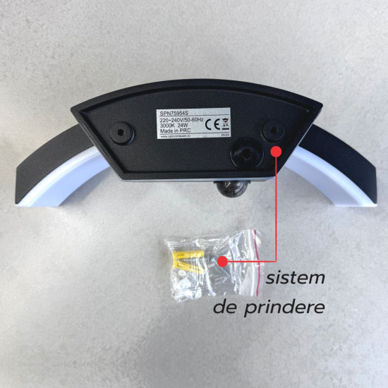 Aplica LED de exterior concava cu senzor Neagra, 24W=160W, 3000K, lumina calda, 2160Lm, IP65