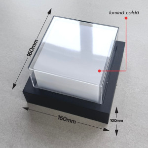 Aplica LED de exterior, 160x160mm, 12W=75W, 3000K, lumina calda, 1080Lm, IP65