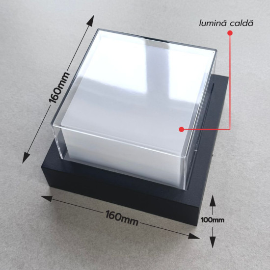 Aplica LED de exterior, 160x160mm, 12W=75W, 3000K, lumina calda, 1080Lm, IP65
