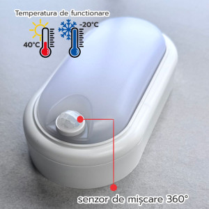 Aplica LED cu senzor de miscare 360°, 8W=60W, 650Lm, IP65