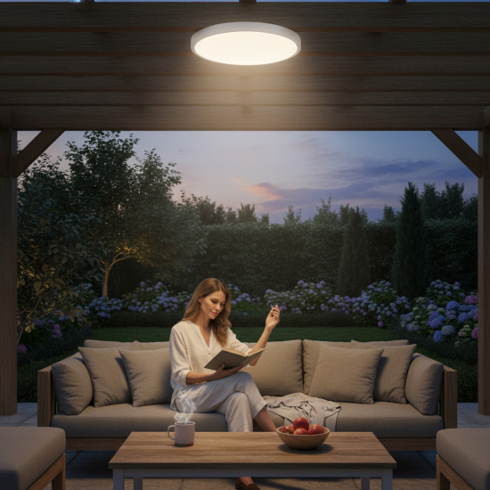 Plafoniera de exterior IP65 Rotunda Alba Fi300, 24W=200W, 6500K, lumina rece