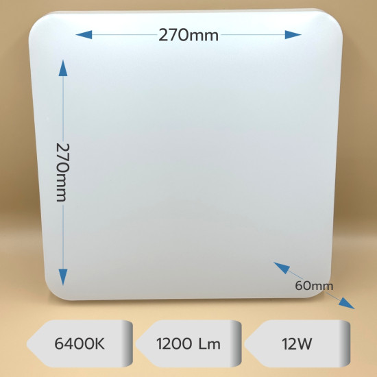 Plafoniera Slim Milky 12W=75W, 230 x 230mm, 6500K, lumina rece