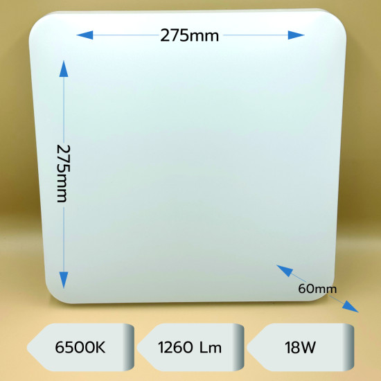 Plafoniera Led Slim Milky 18W=160W, 275x275 mm, 6500K, lumina rece