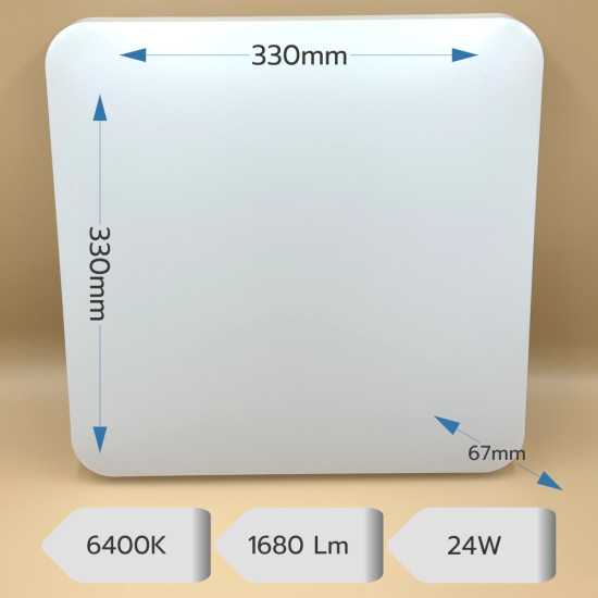 Plafoniera Led Slim Milky 24W=200W, 330x330 mm, 6400k, lumina rece