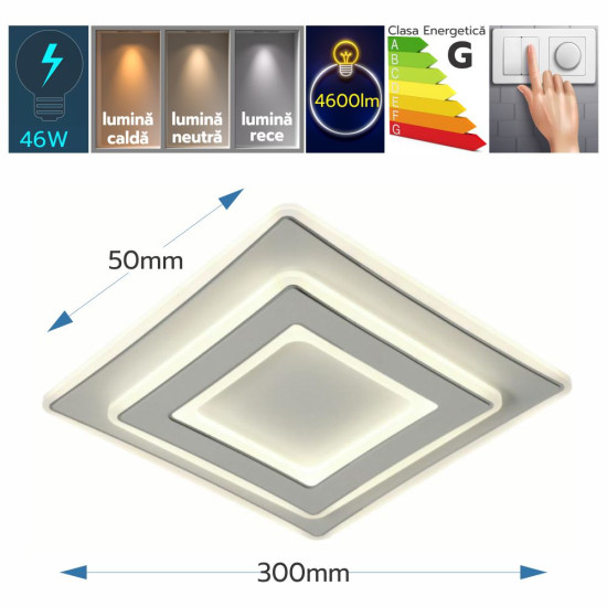 PLAFONIERA LED SINOPE  56W/4600LM 3000K/4000K/6500K 300X300X50MM
