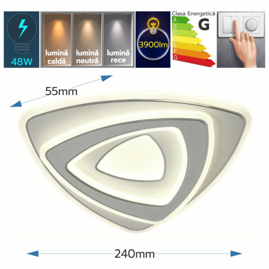 PLAFONIERA LED SPONDE 48W/3900LM 3000K/4000K/6500K 240X55MM