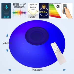 Plafoniera LED SMART cu muzica, Ø390, 24W, RGB+W