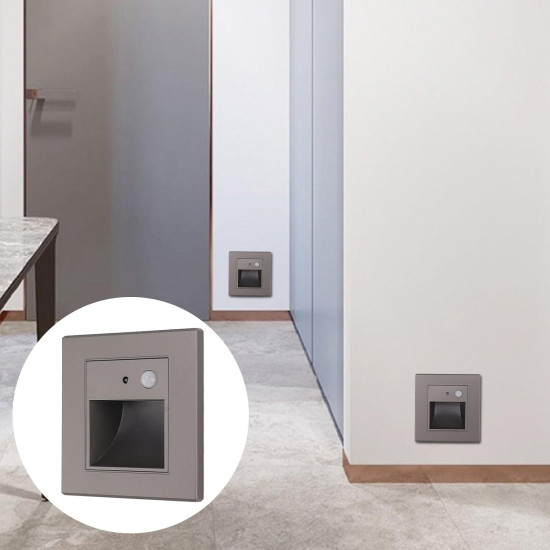 SPOT LED PERETE CU SENZOR GRI 1W 3000K IP20 86*90*30MM