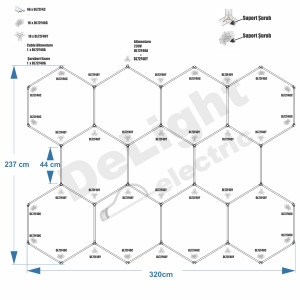 Set 11 Hexagoane LED Honeycomb 276W Tuburi 440mm Set 11 Hexagoane LED Honeycomb 276W Tuburi 440mm
