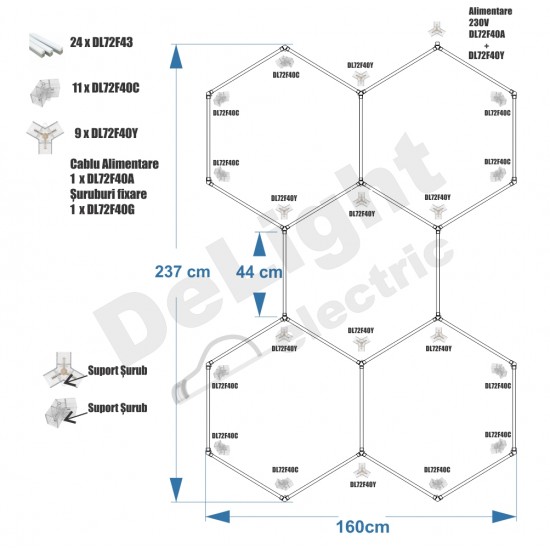 KIT 5 HEXAGOANE LED HONEYCOMB T5 144W TUB 440MM