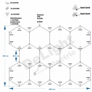 Set 11 Hexagoane LED Honeycomb 368W Tuburi 568mm Set 11 Hexagoane LED Honeycomb 368W Tuburi 568mm