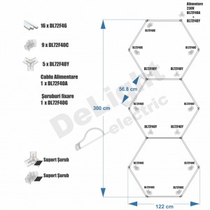 Set 3 Hexagoane LED Honeycomb 128W Tuburi 568mm
