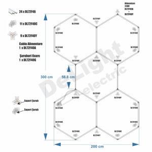 Kit 5 hexagoane LED Honeycomb T5 48W Tub 568mm