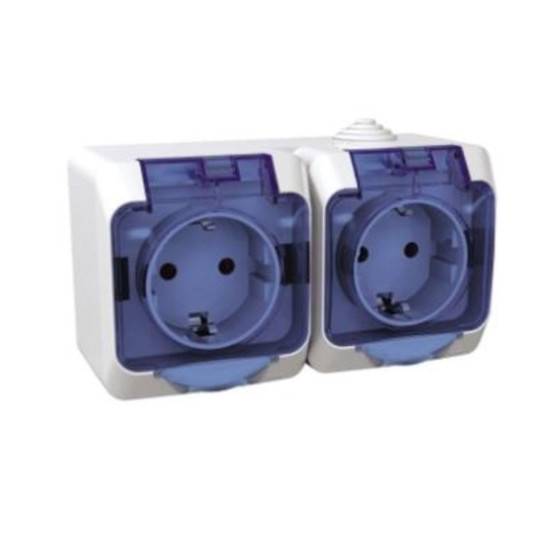 Priza Dubla Aplicata IP44 cu capac albastru Cedar Schneider - WDE000525