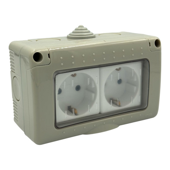 Priza Modulara Dubla cu capac, Antigron, 16A, IP55