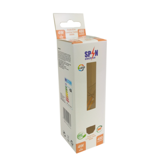 Bec Filament Lumanare E14, 4W=45W, 3000K, lumina calda